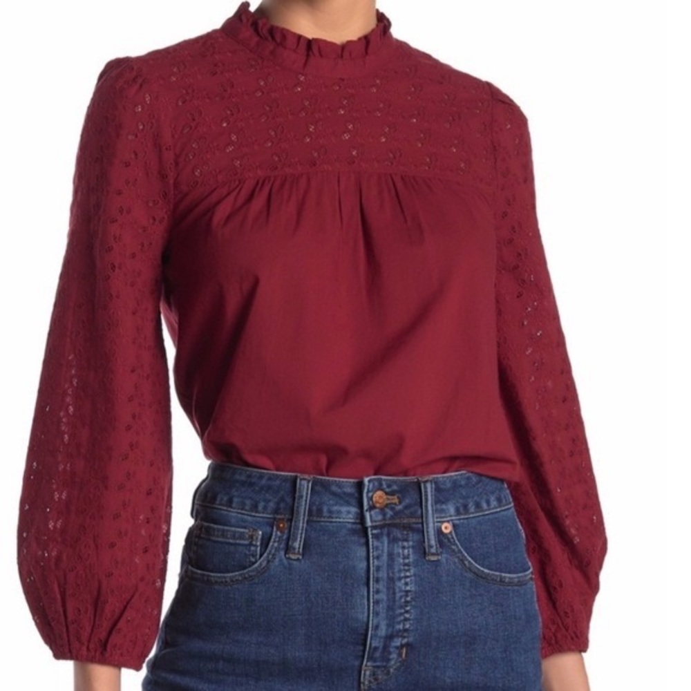 Madewell Burgundy Eyelet Long-Sleeve Blouse